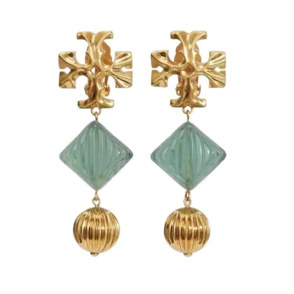 TORY BURCH Elegant Green and Gold Earrings